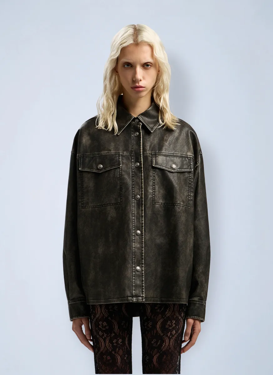 Curved Logo Coated Overshirt