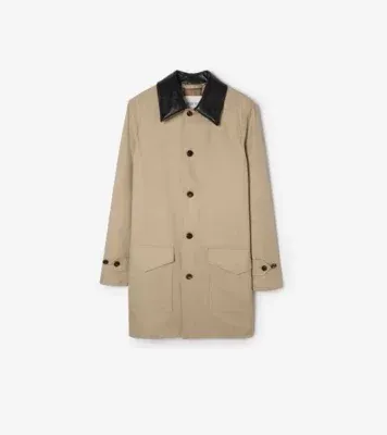 Mid-length Leather Collar Meadowbank Car Coat in Saltmarsh beige - Men, Cotton