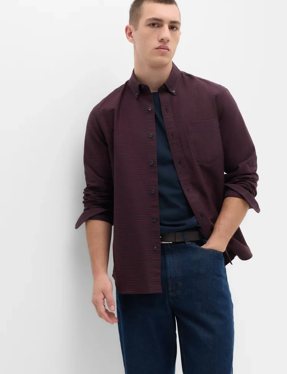 Ultimate Pure Cotton Check Oxford Shirt Wine Mix