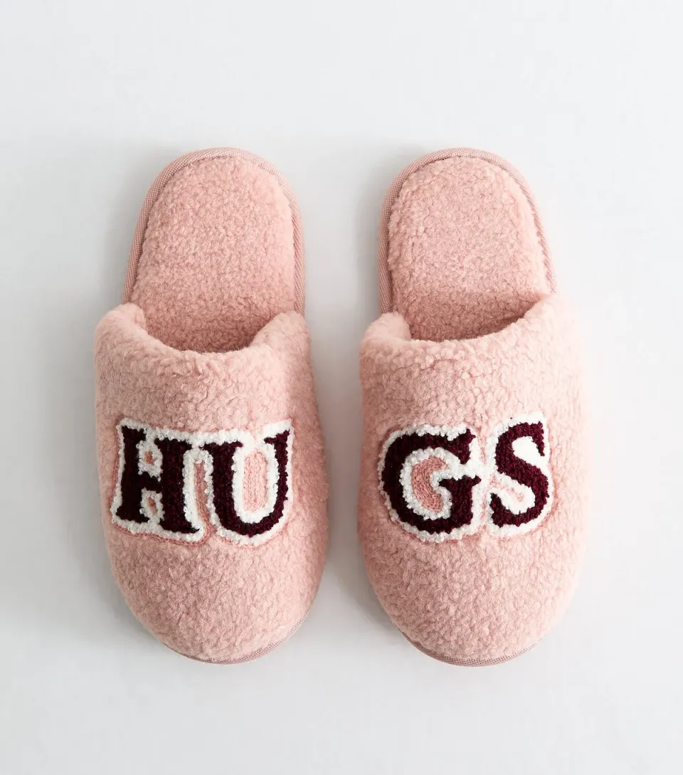 Women's Pink Borg Hugs Logo Mule Slippers