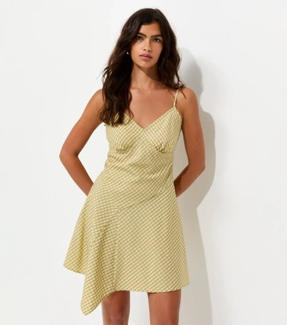 Women's Green Asymmetric V-Neck Strappy Mini Dress