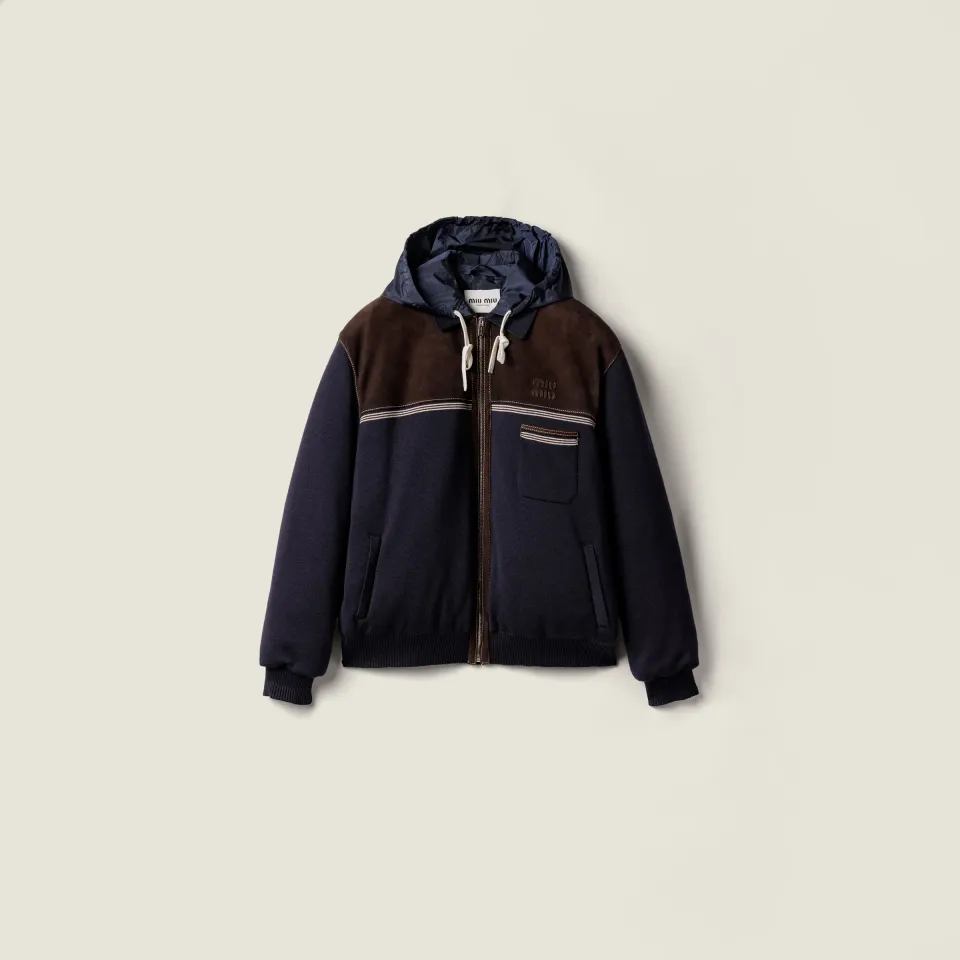 Knit and leather down jacket