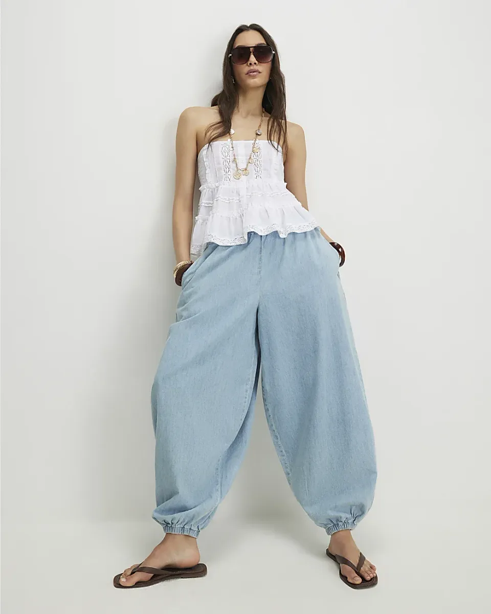 Balloon Leg Denim Trousers