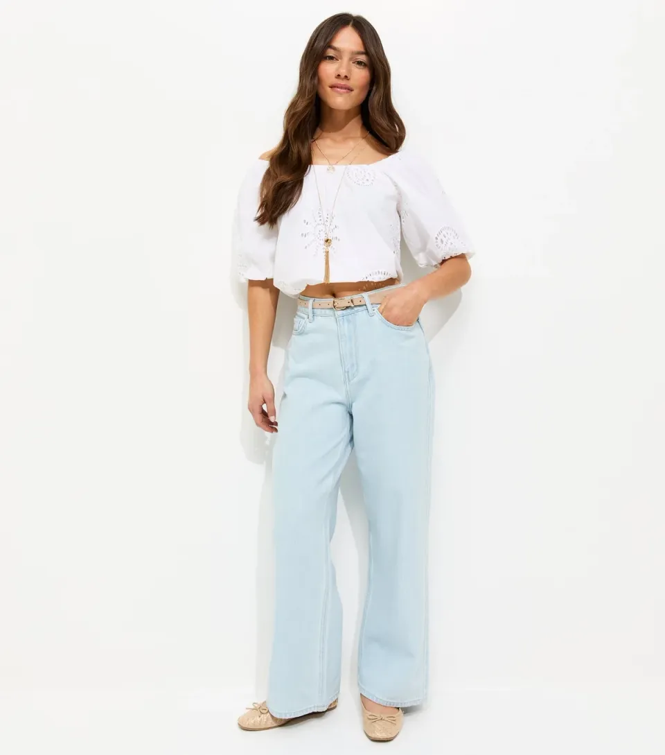 Women's Petite Dark Blue Adalae High Waisted Wide Leg Jeans