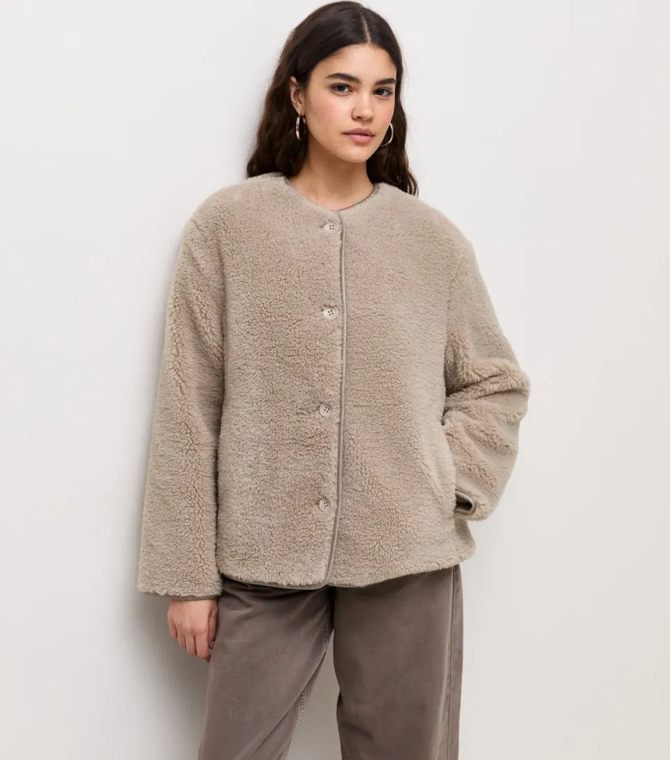 Women's Dark Brown Borg Button Through Jacket