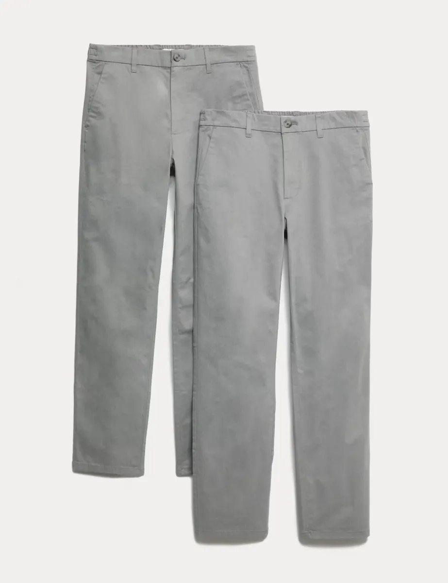 2 Pack Half Elasticated Waist Stretch Chinos Ash Grey