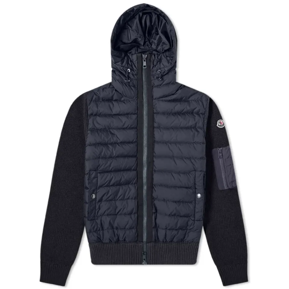 Nylon Hooded Knit Down Jacket