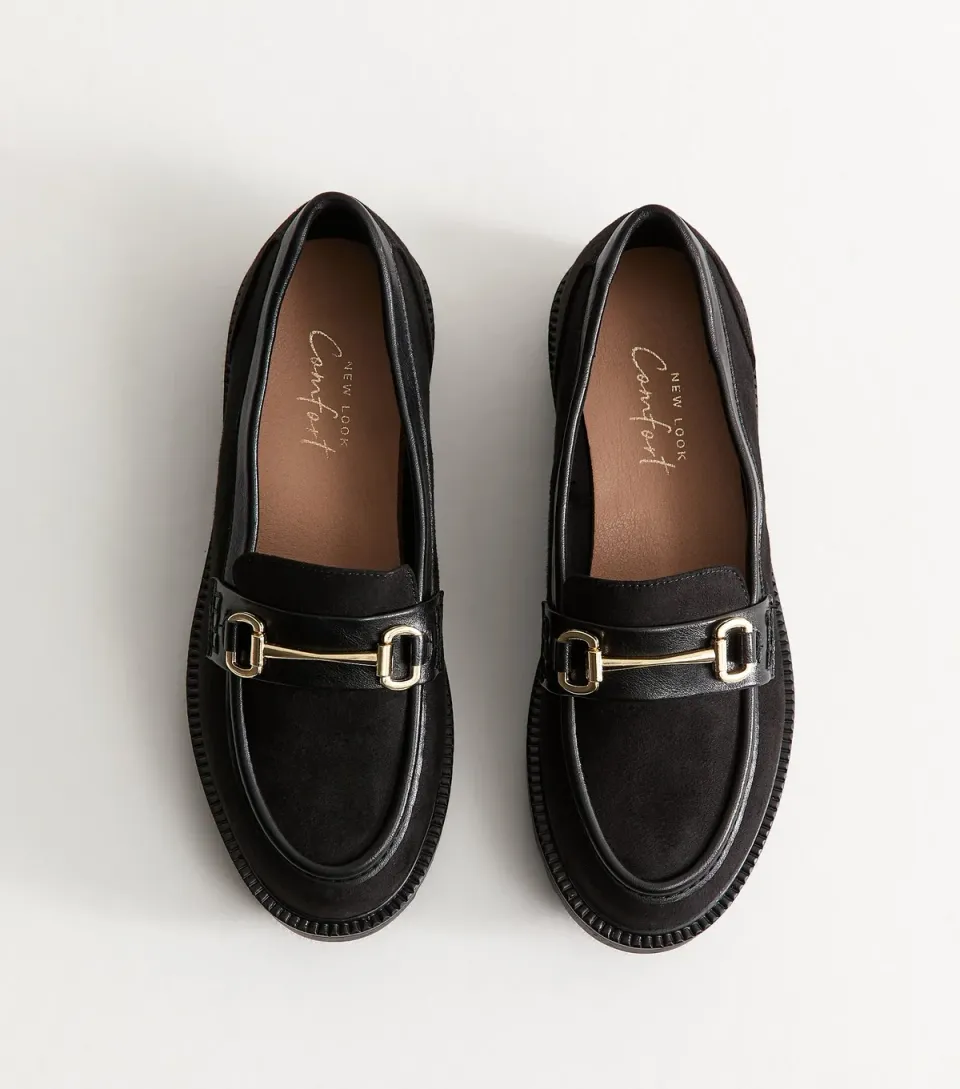 Women's Black Faux Suede Snaffle Detail Loafers Vegan
