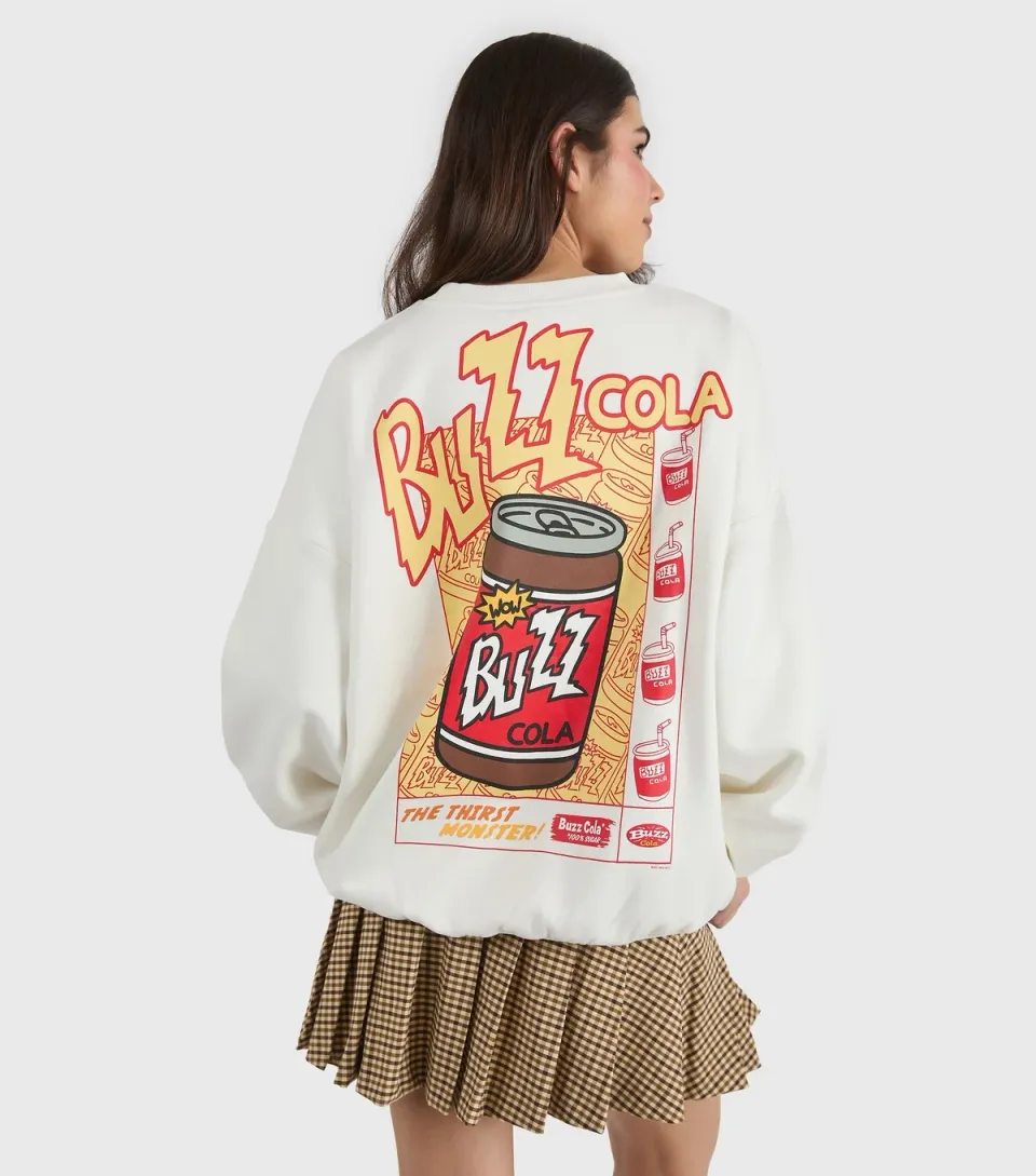 Women's White The Simpsons Buzz Cola Print Sweatshirt