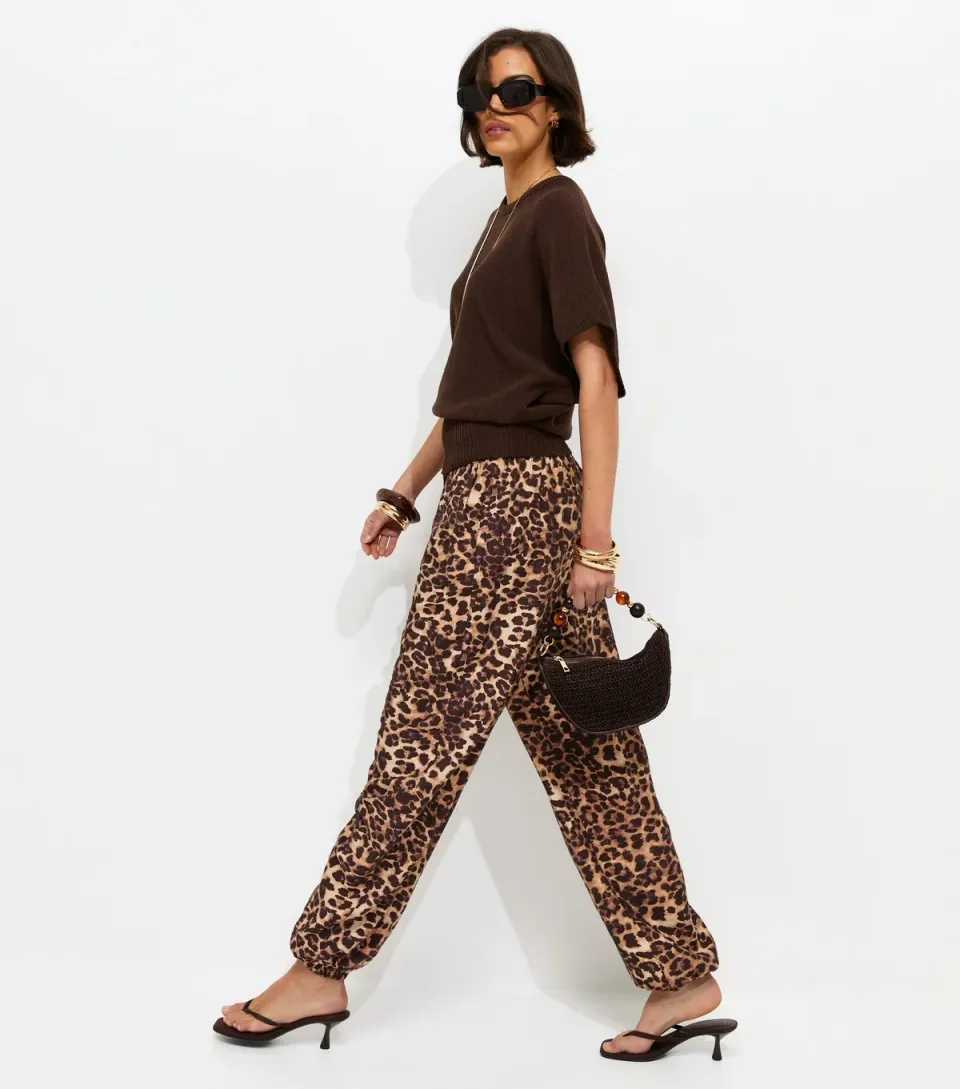 Women's Brown Animal Print Cuffed Trousers