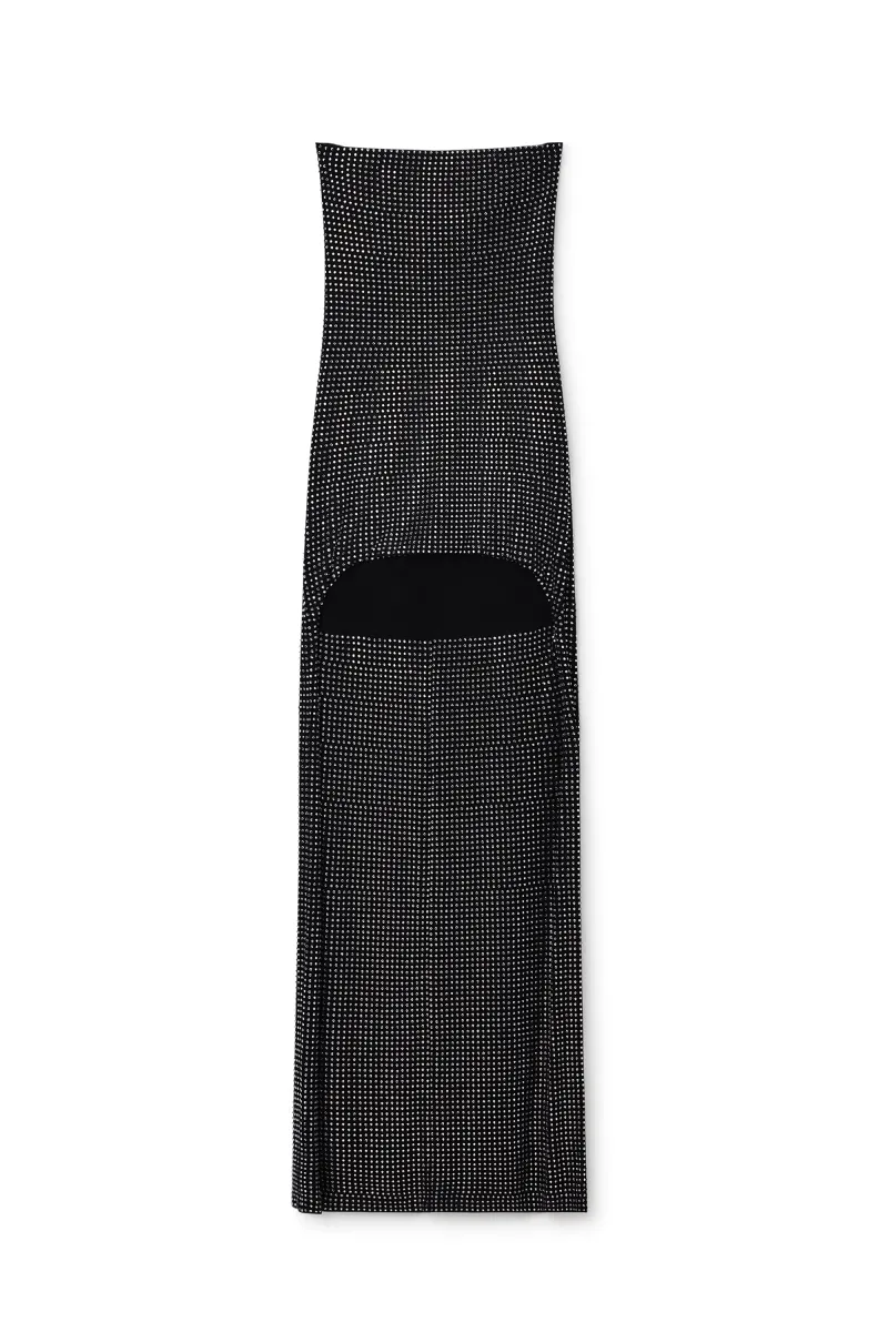 Crystal hotfix strapless high-low mini dress