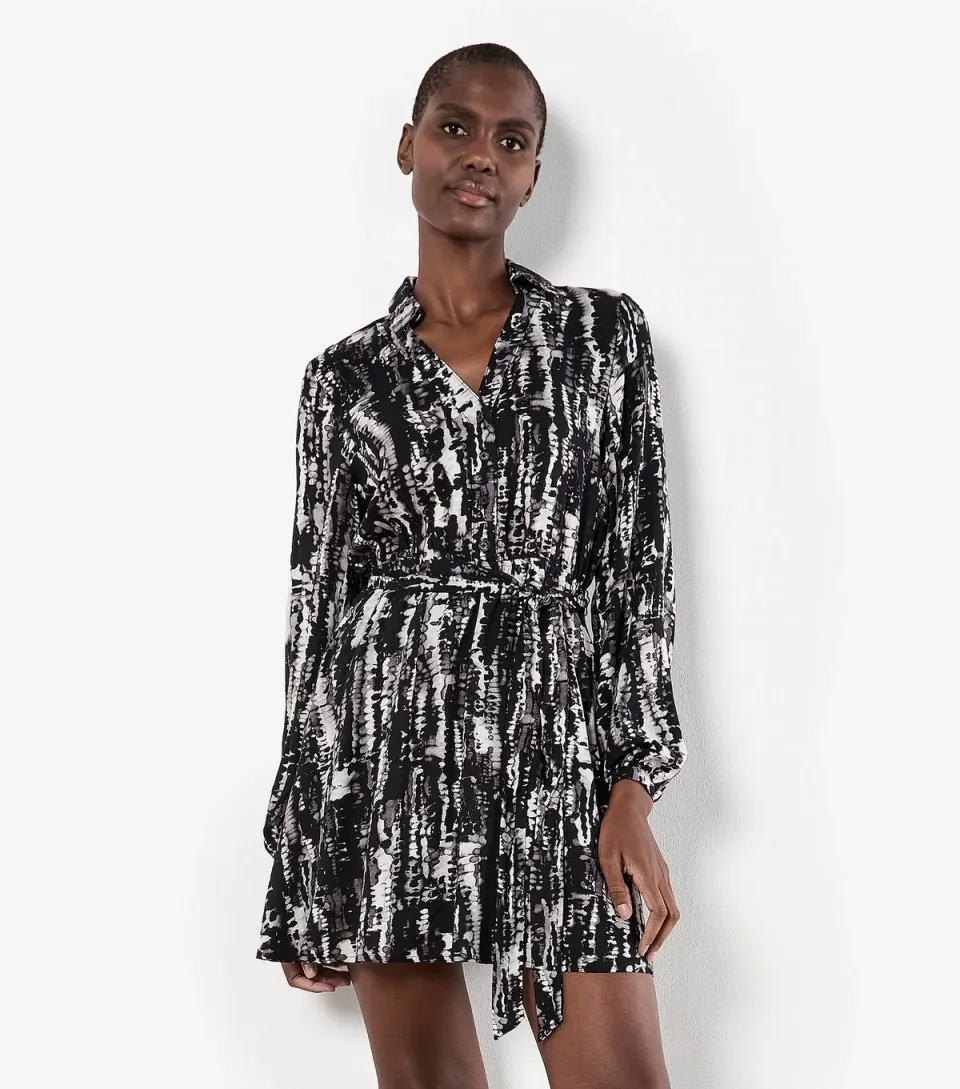 Women's Light Grey Tie Dye Painterly Mini Dress