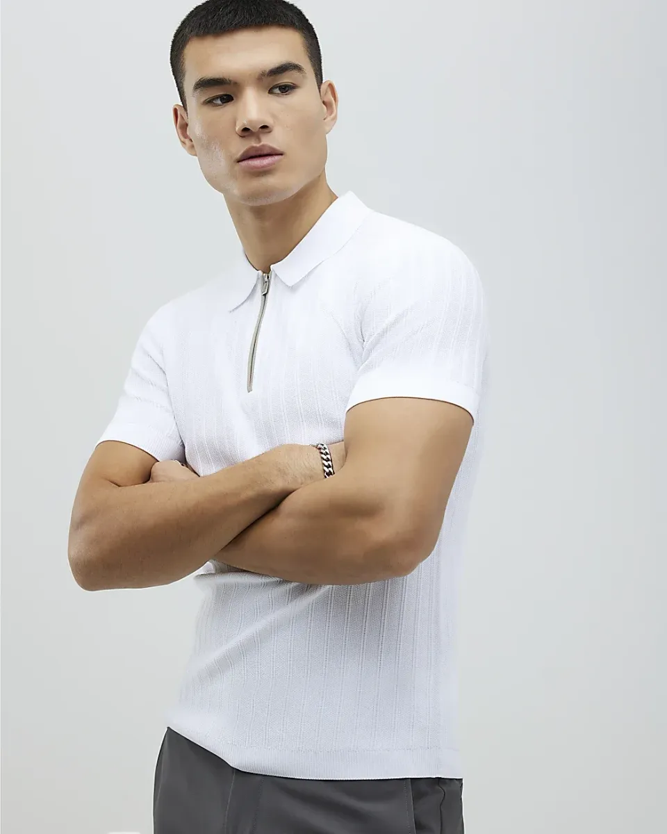 Muscle Fit Stretch Rib Knit Polo Shirt