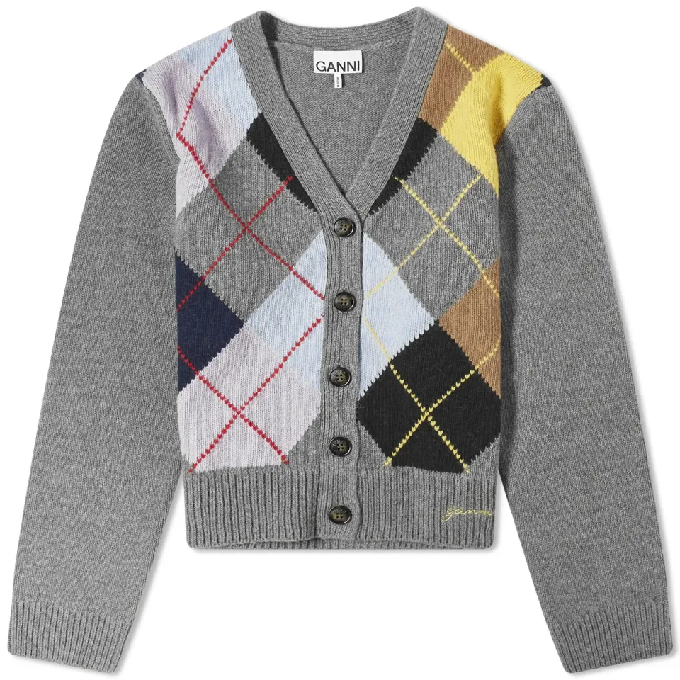 Harlequin Wool Mix Knit Cardigan