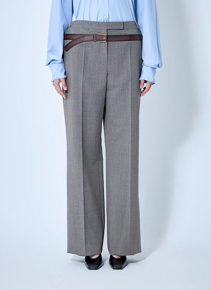 Technical Wool Pants With Printed Belt
