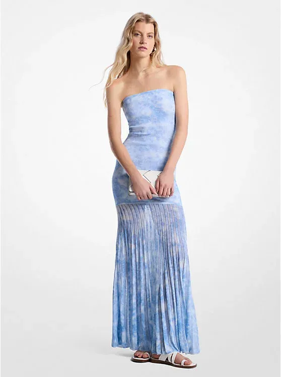 Tie-Dye Stretch Knit Sheer Strapless Dress