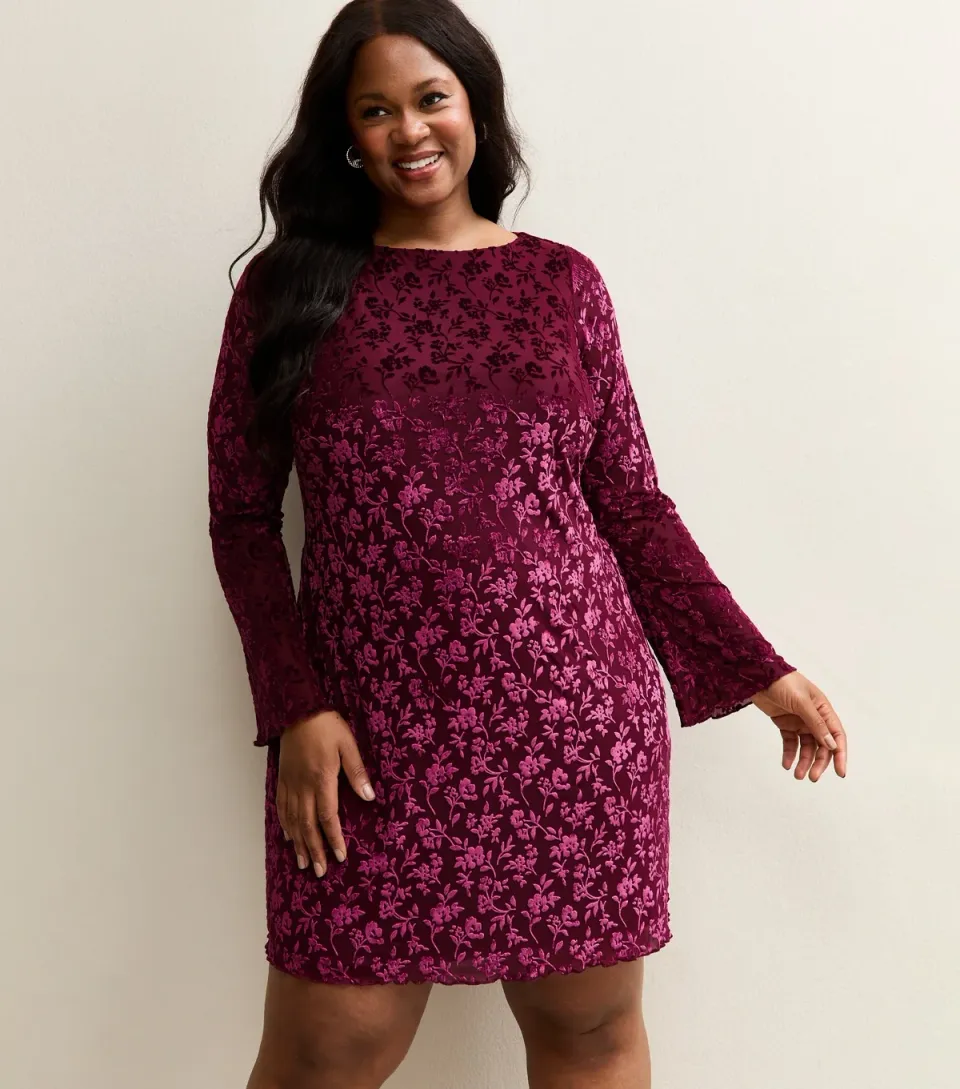 Women's Plus Size Burgundy Devore Mini Dress Curves
