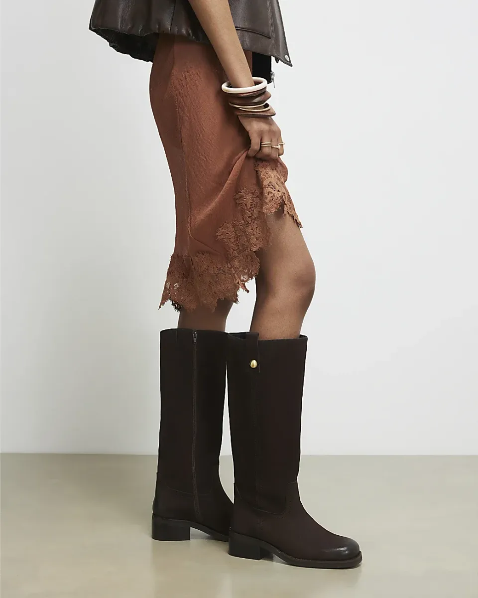 Nubuck Leather Knee High Boots