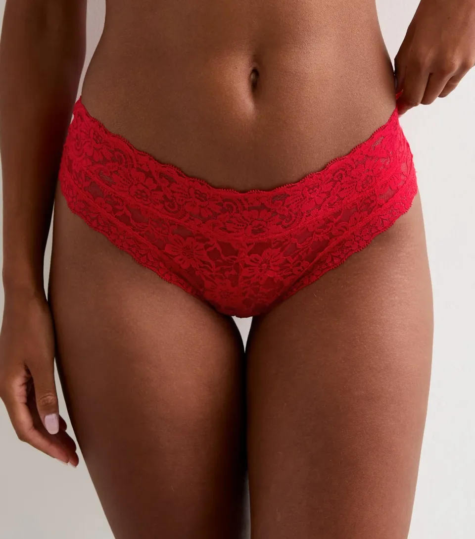 Women's Red Floral Lace Brazilian Briefs