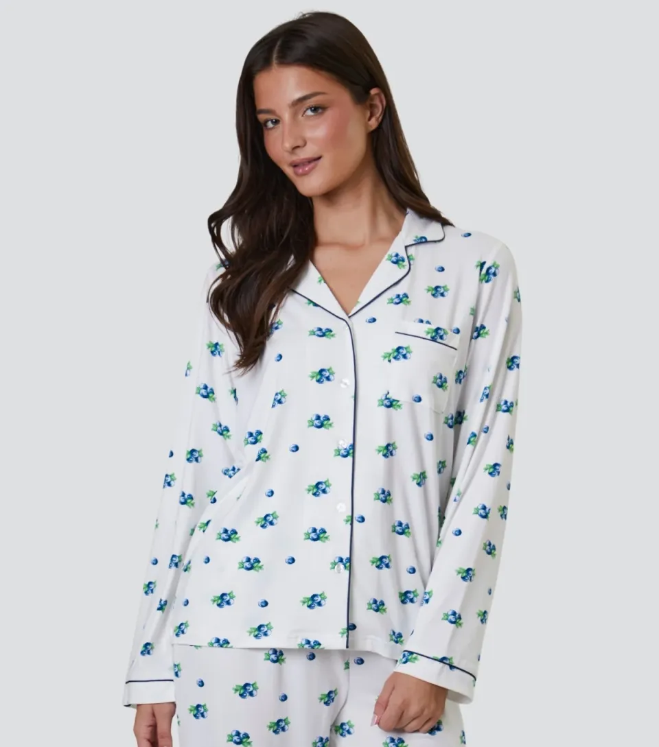 Women's Blue Blueberry Print Long Sleeve Pyjama Set