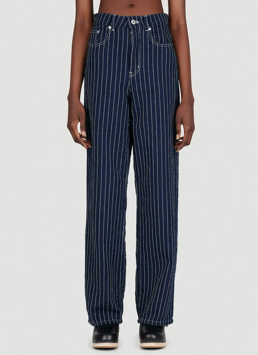Sashiko Stitch Wide Leg Jeans