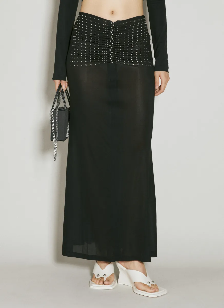 Stud Embellished Ruched Midi Skirt