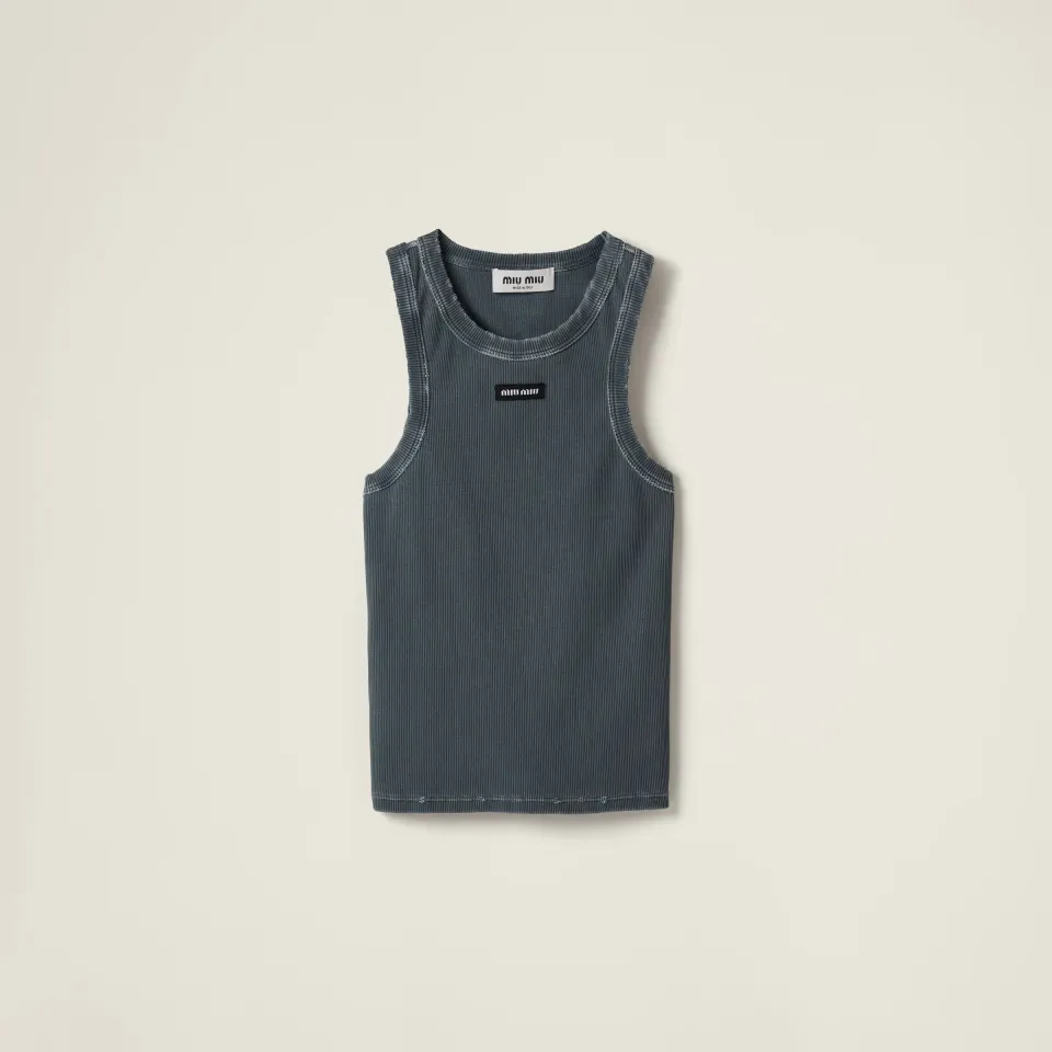 Garment-dyed ribbed knit jersey top