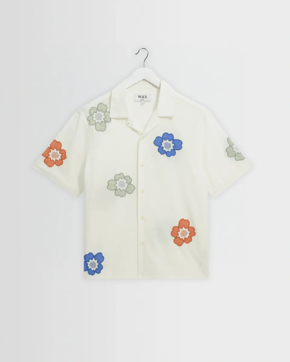 Didcot - Ecru and Multicolour Floral Applique Short-Sleeve Shirt