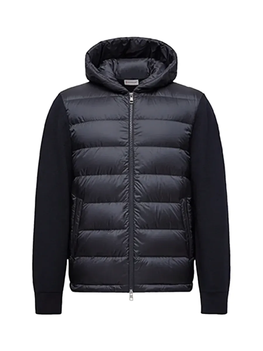 men Padded Crêpe Cotton Zip-Up Cardigan Navy