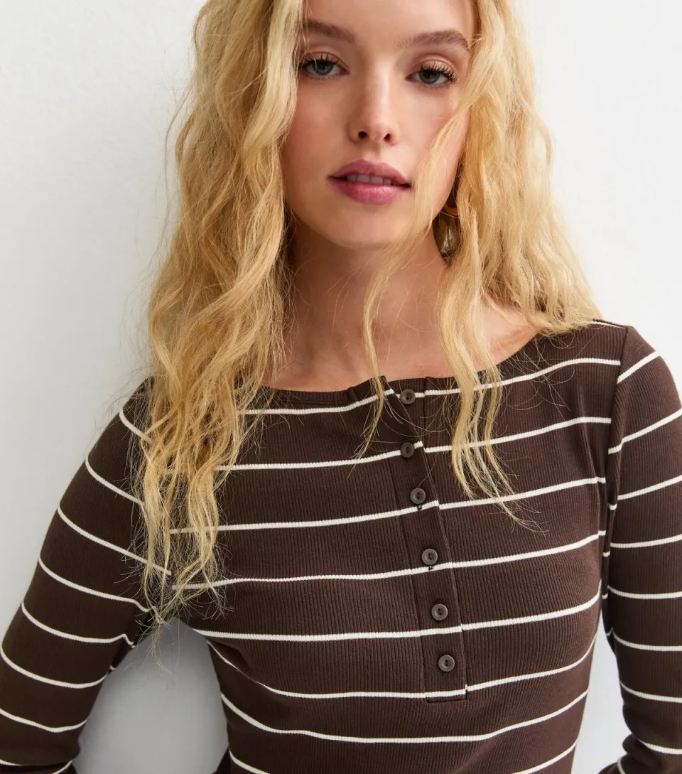 Women's Brown Striped Long Sleeve Top