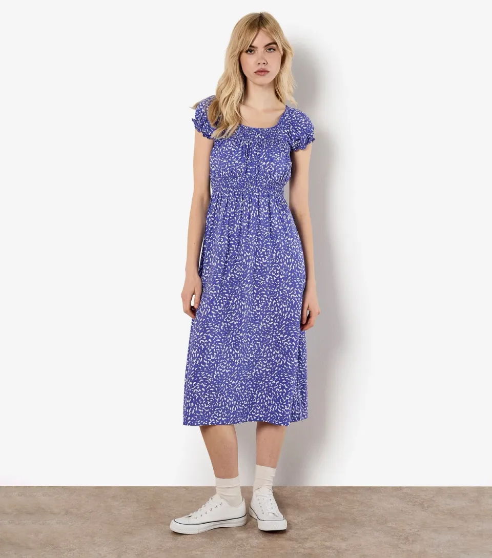Women's Purple Patterned Midi Milkmaid Dress