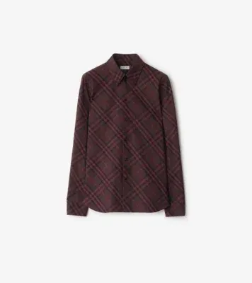 Slim Fit Check Cotton Shirt in Wine red
