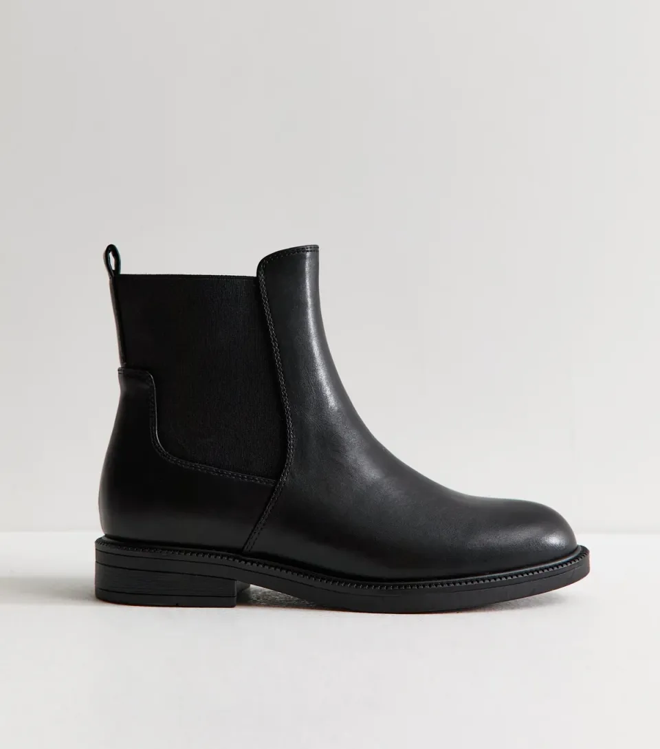 Women's Wide Fit Black Faux Leather Suede Flat Boots Vegan