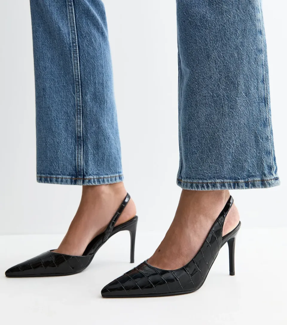 Women's Black Patent Faux Leather D'Orsay Slingback Pumps Vegan