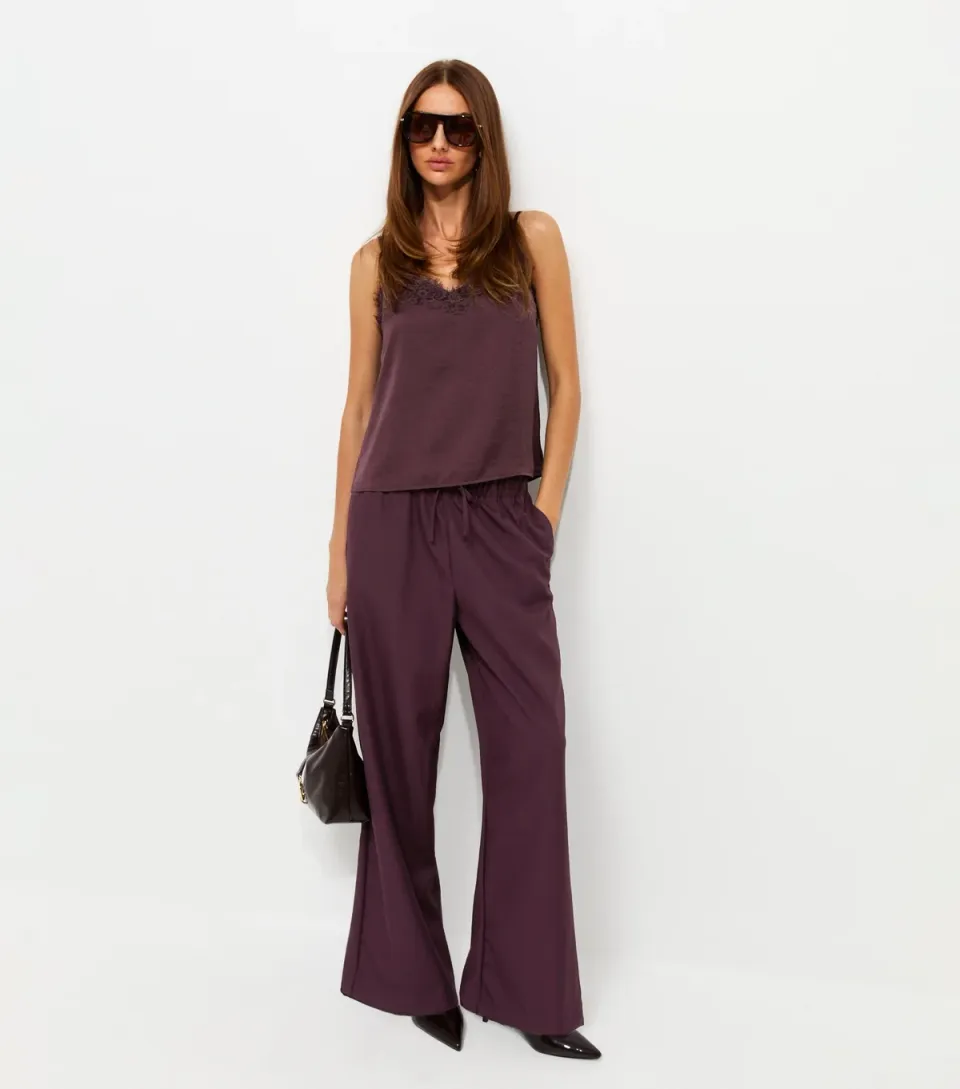 Women's Dark Burgundy Pull On Wide Leg Trousers