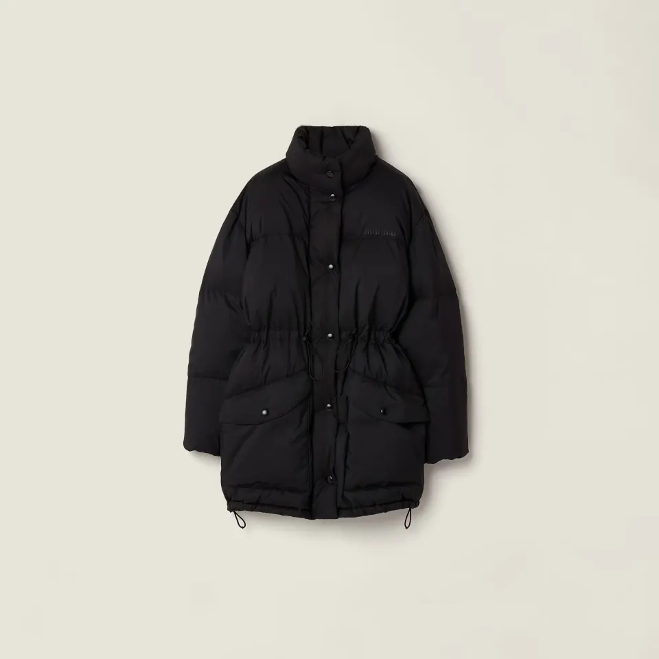 Technical pongé down long jacket
