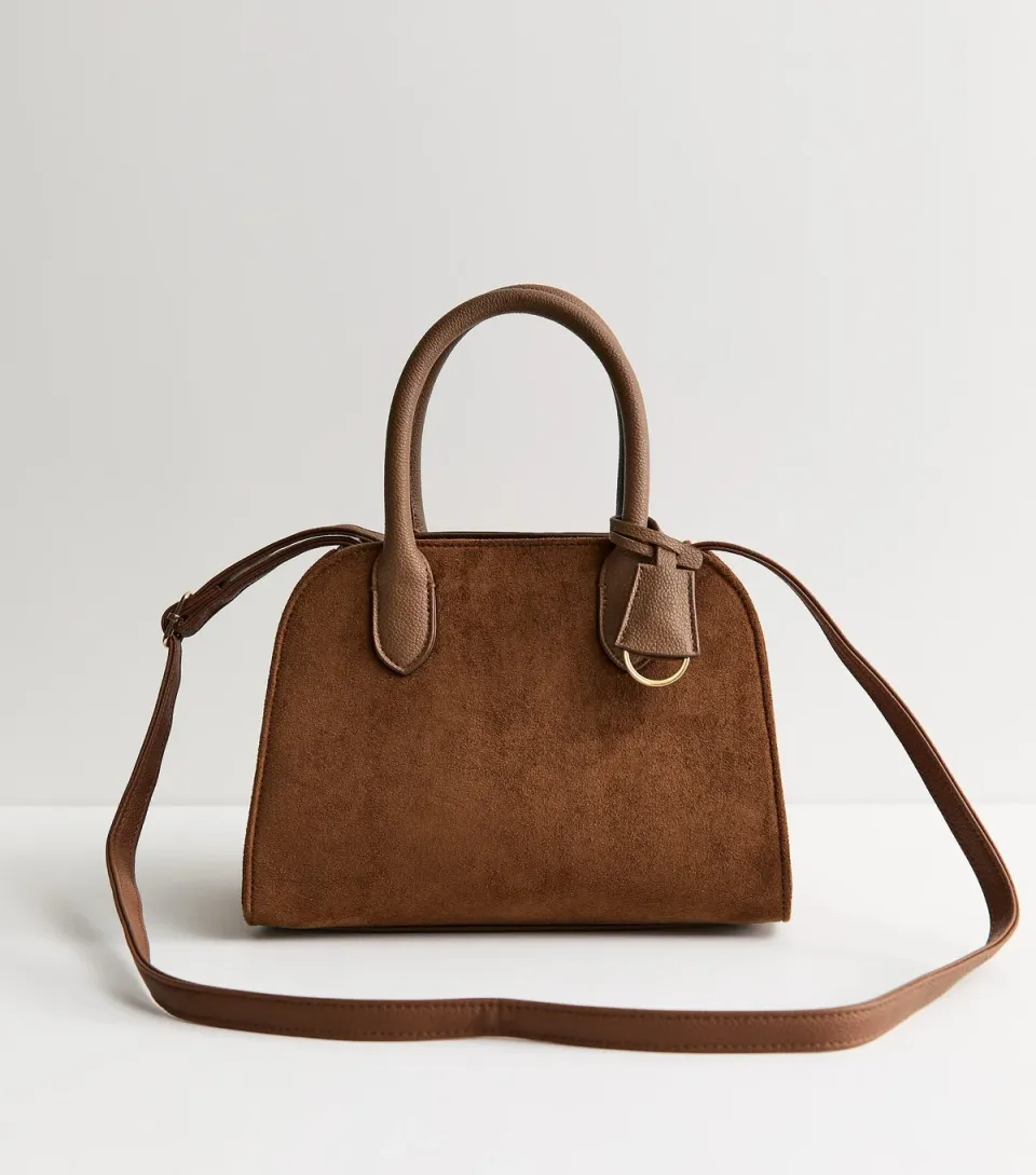 Camel Faux Suede Top Handle Bag Vegan