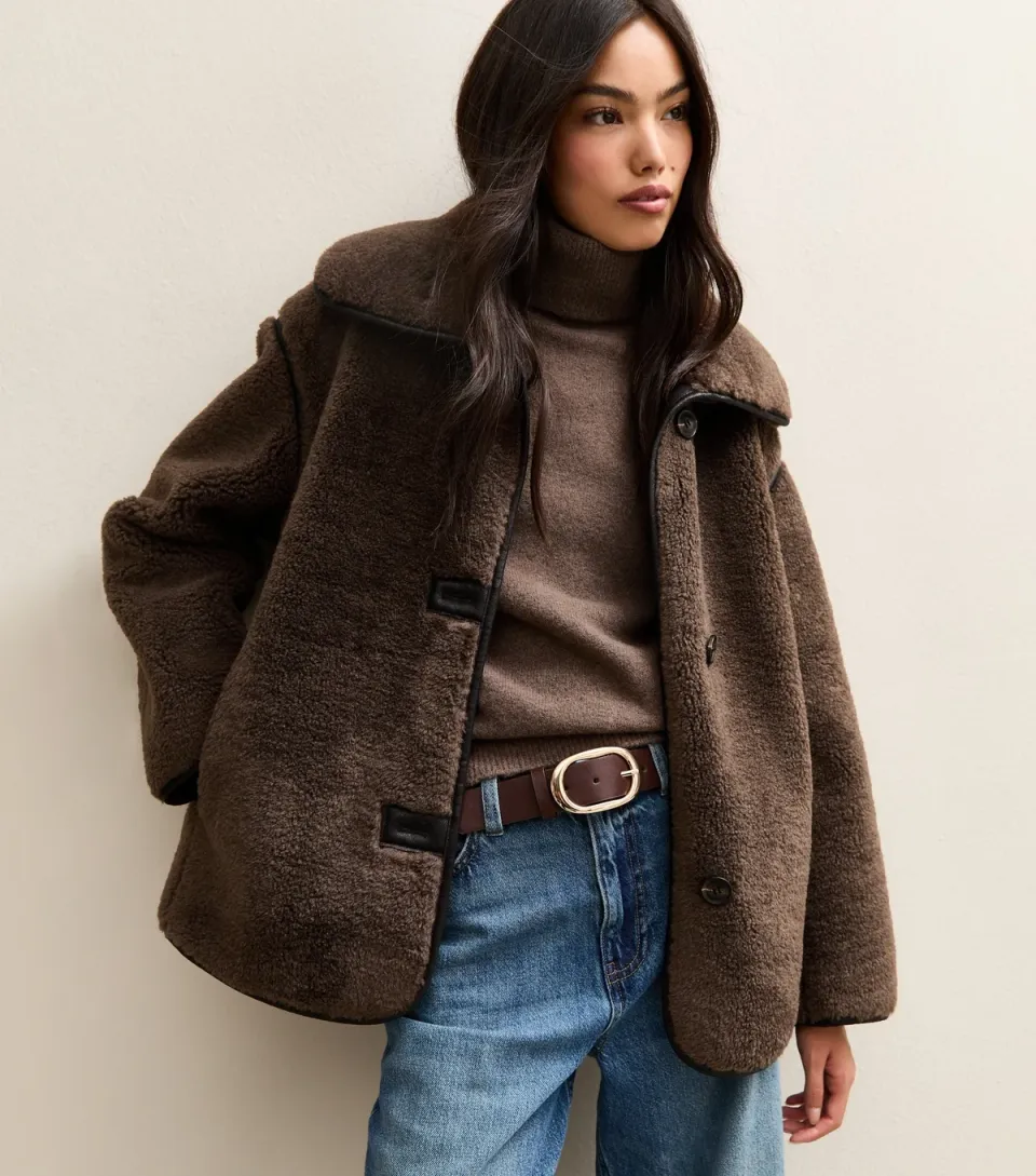 Women's Dark Brown Faux Fur Borg Bonded Jacket