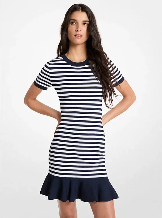 Striped Stretch Viscose Flared Dress