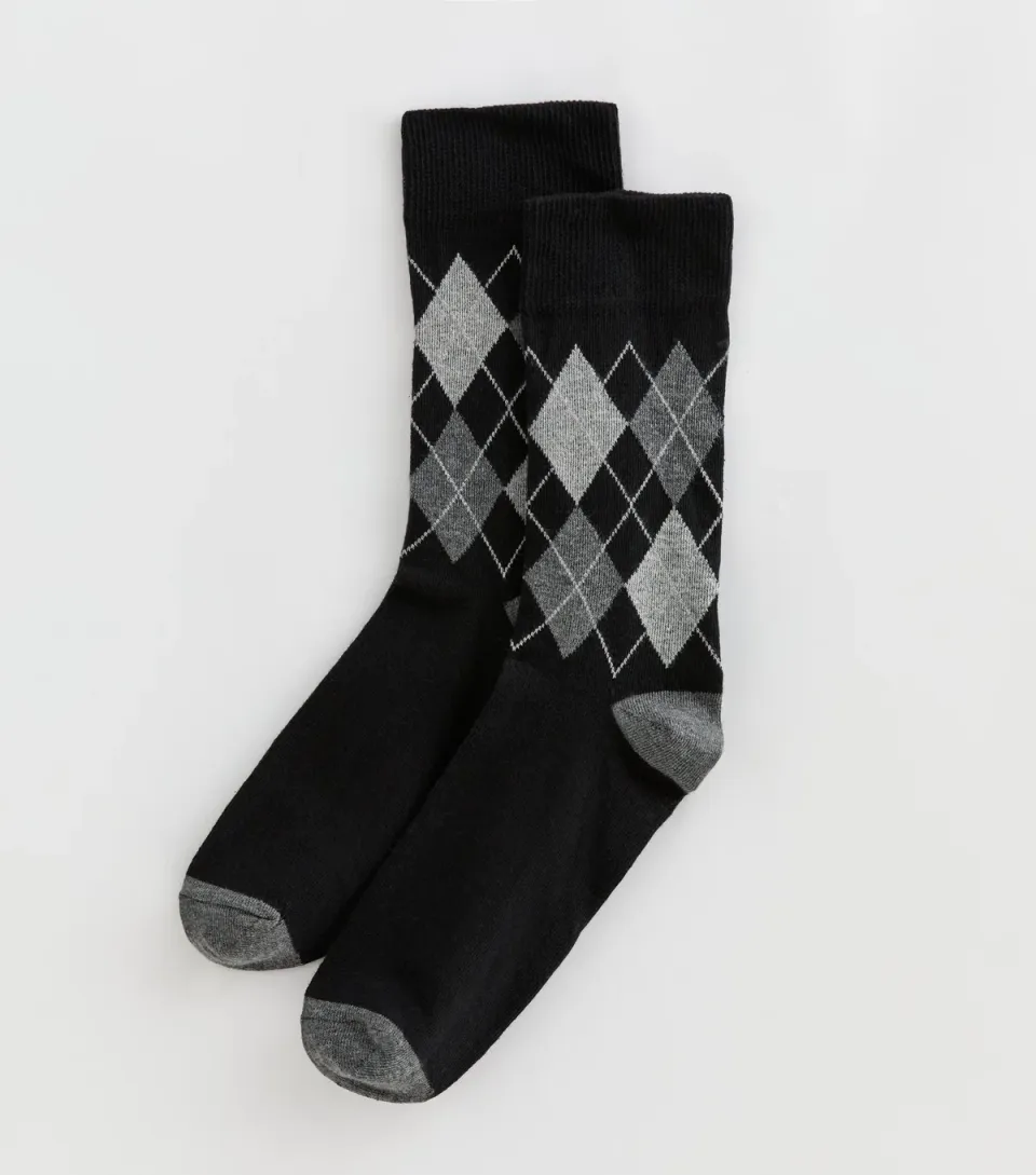 Men's Mens Black Argyle Ankle Socks