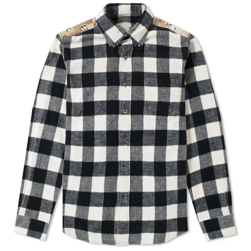 SOPHNET. Flannel Check & Camo B.D Shirt