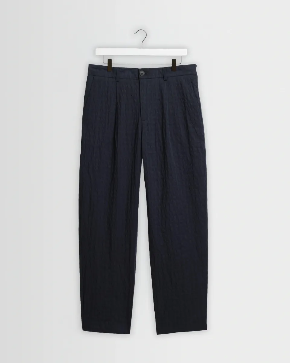 Malham - Navy Dobby Cotton Wide Fit Trousers
