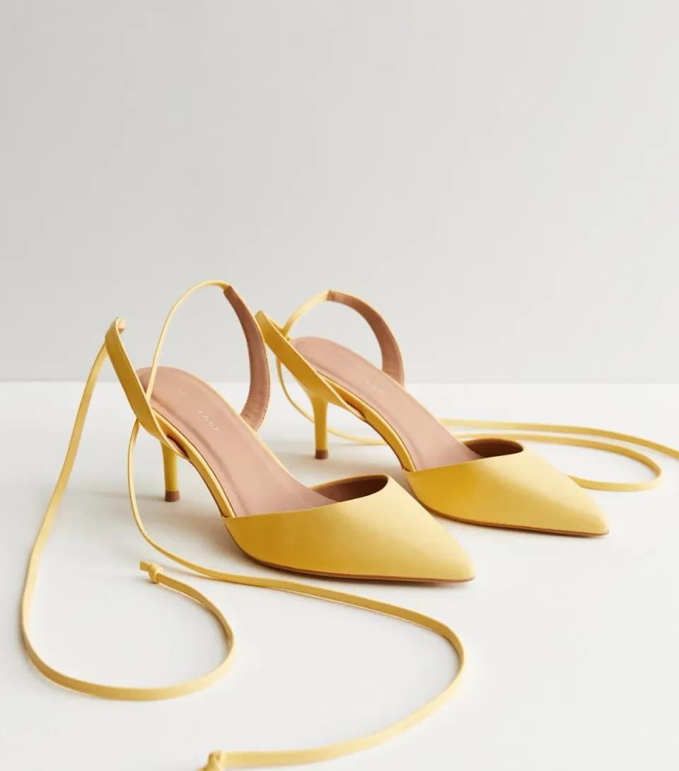 Women's Yellow Ankle Tie Kitten Heel Court Shoes