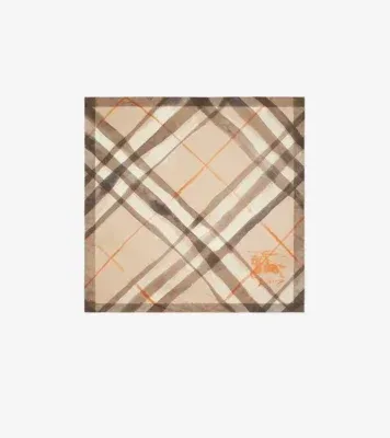 Watercolour Check Silk Scarf in Birch beige