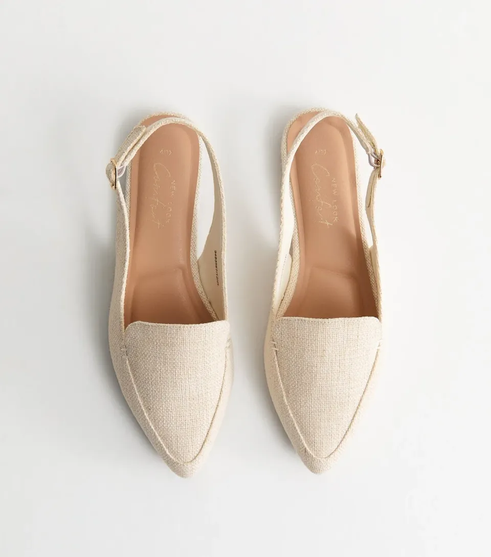 Women's Off White Raffia-Look Slingback Flats Vegan