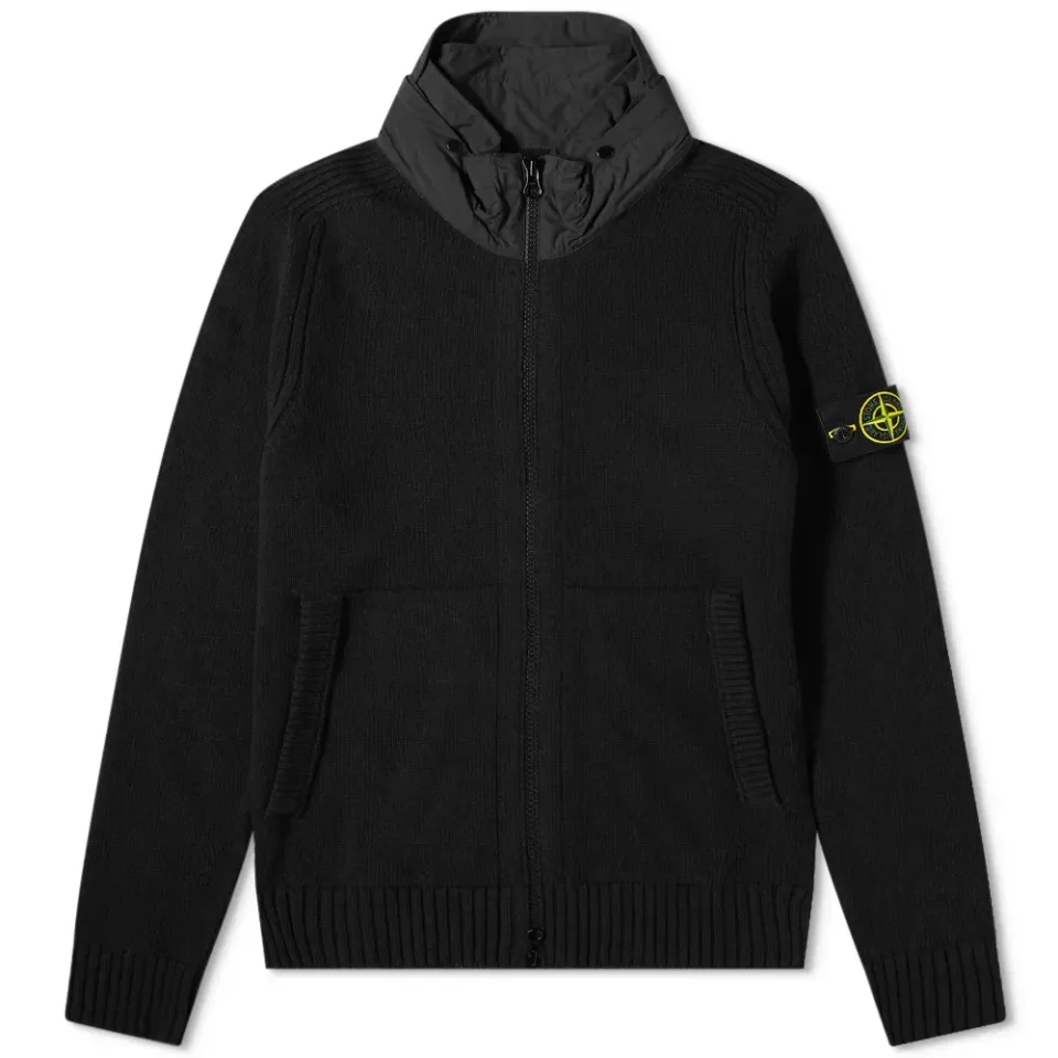 Nylon Hood Knitted Jacket