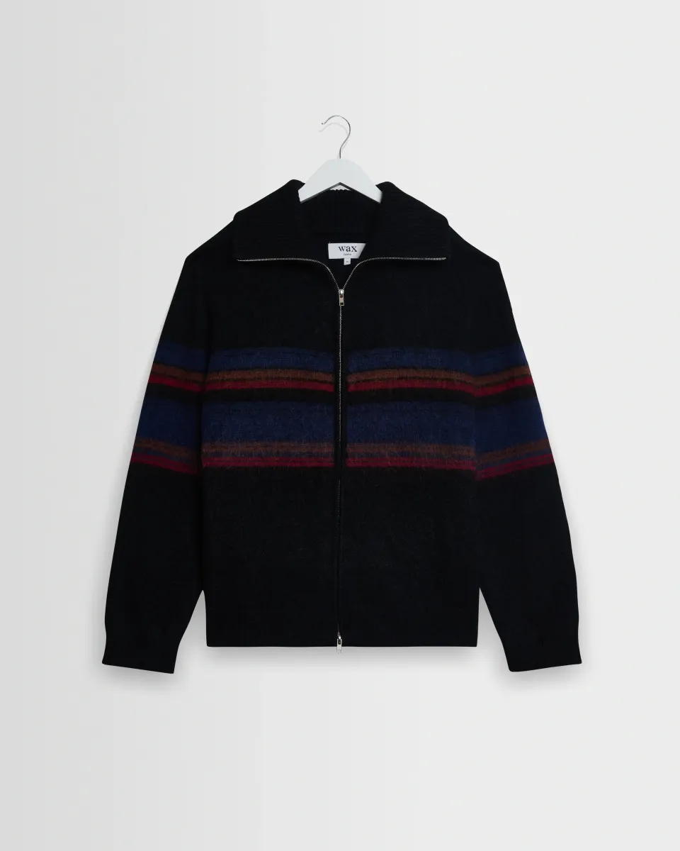 Norris - Black and Multicolour Knitted Funnel Neck