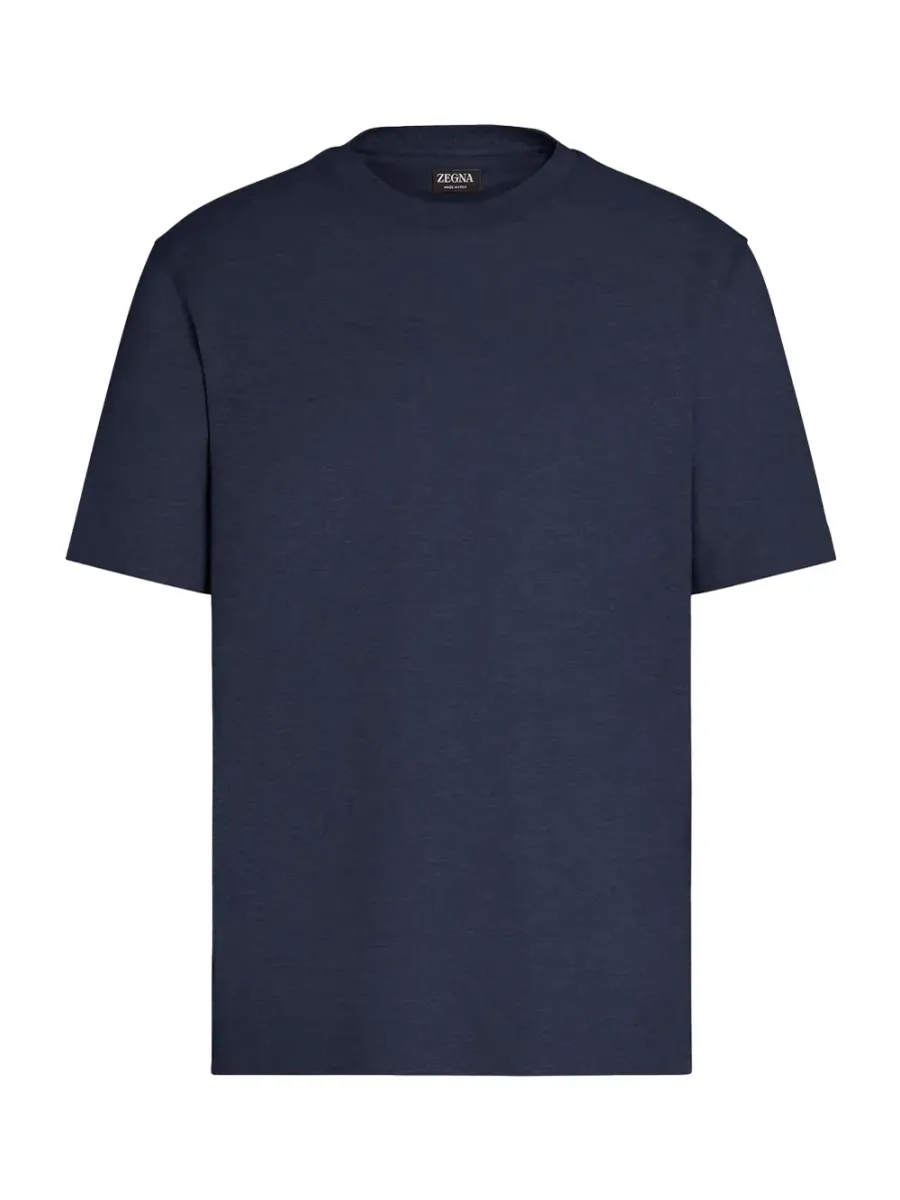 Fine-Knit Linen T-Shirt Navy