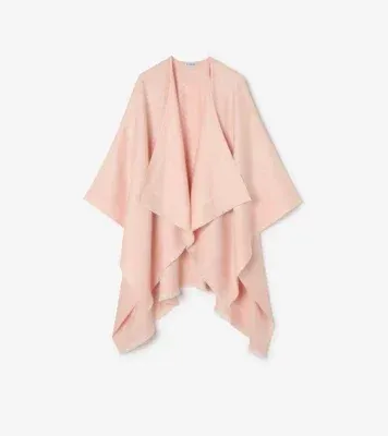 Check Wool Cashmere Cape in Compact pink