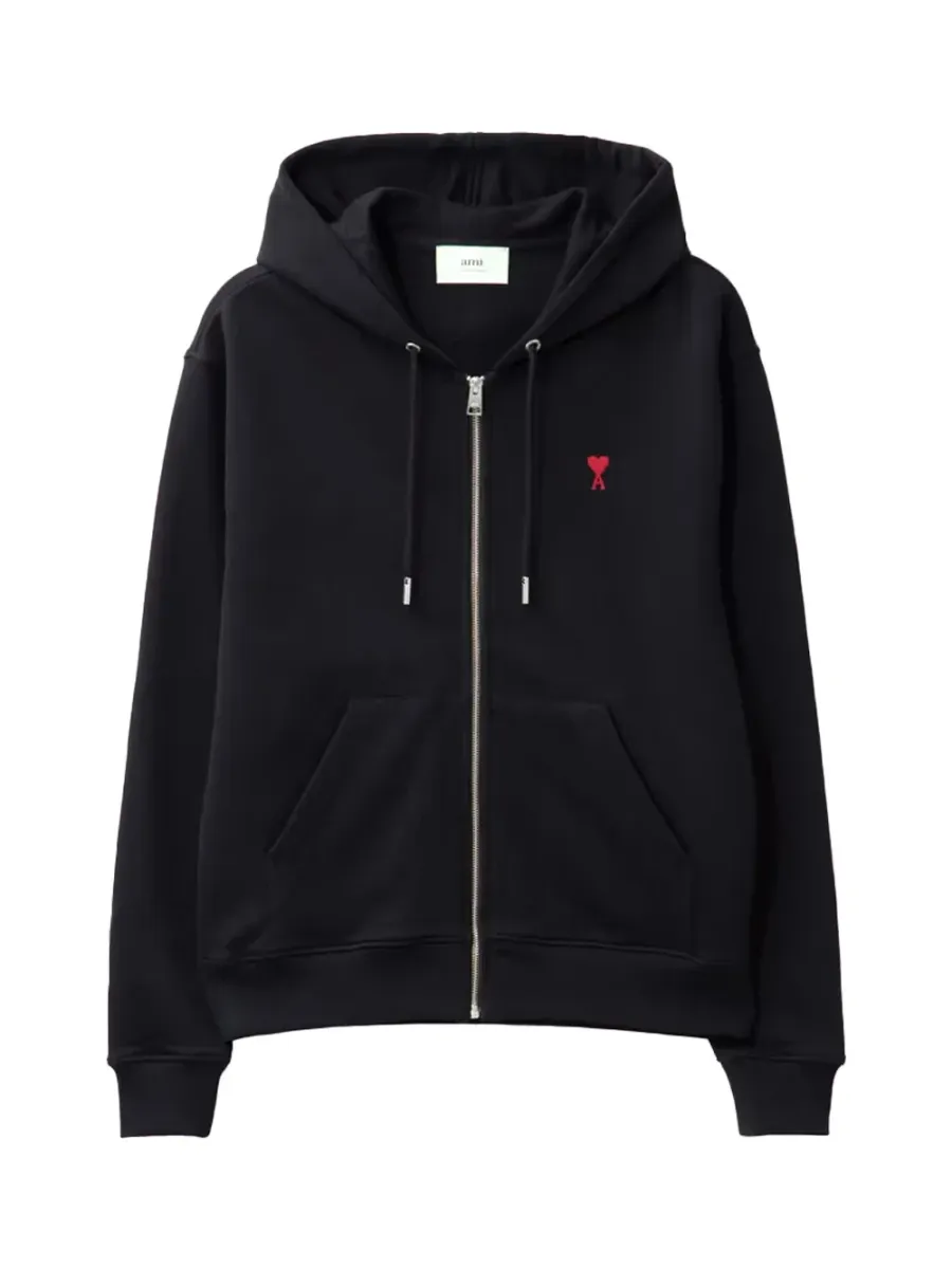 AMI Cotton Zipped Hoodie Black